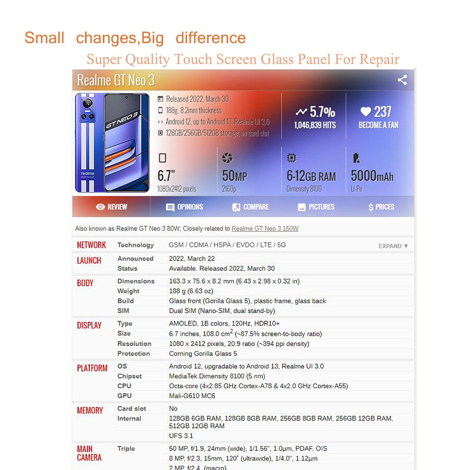 Lot de 10 écrans tactiles pour - Realme Gt 6 avis et prix